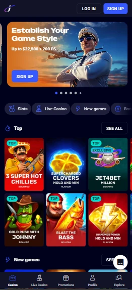 Jet4bet mobile site open in a smartphone browser